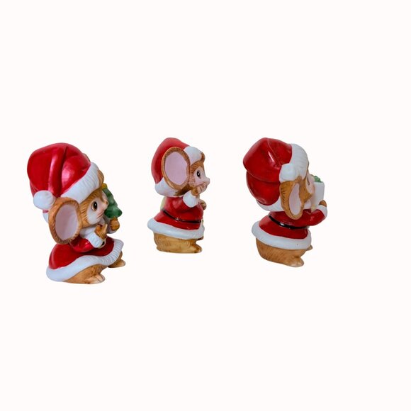 Homco Christmas Mouse Figurines Set Of 3 Anthropomorphic VTG Retro Holiday Decor - Picture 8 of 15
